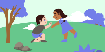 Blue and Green little Simple Kids Help Each Other Facebook Post